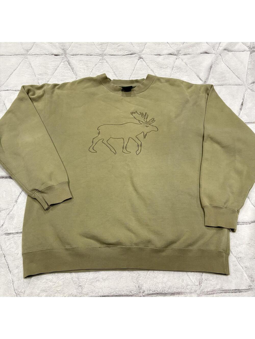 Cabela's Moose Embroidered Green Crewneck Sweatshirt Outdoor Men Size L Cotton